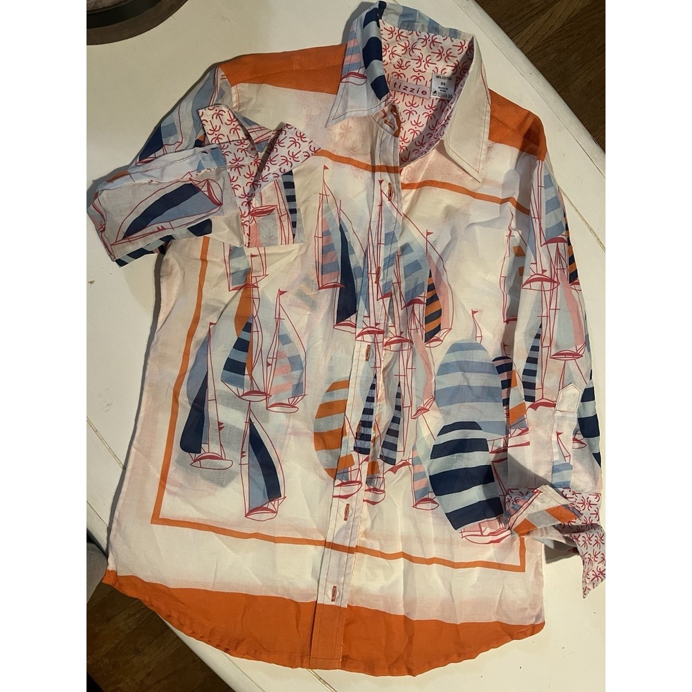 Dizzy Lizzie Nautical Sailboat Shirt Women XS Coastal Grandmother Beach Top